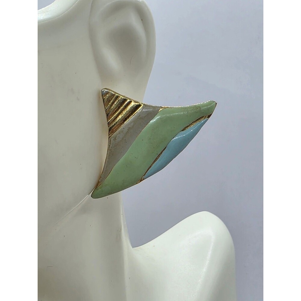 VTG Abstract Mountain Modern Art Statement Metal Pierced Earrings 1"